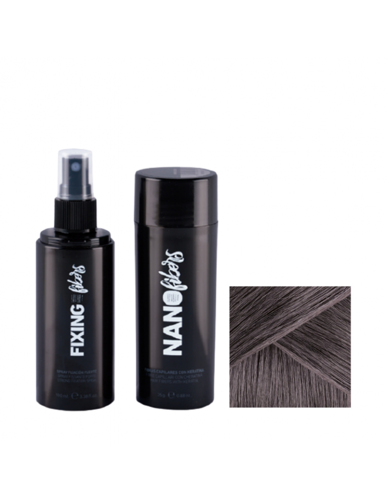 Nanofibers MARRÓN OSCURO | Fibras Capilares con Keratina 25gr + Spray Fijador 100ml