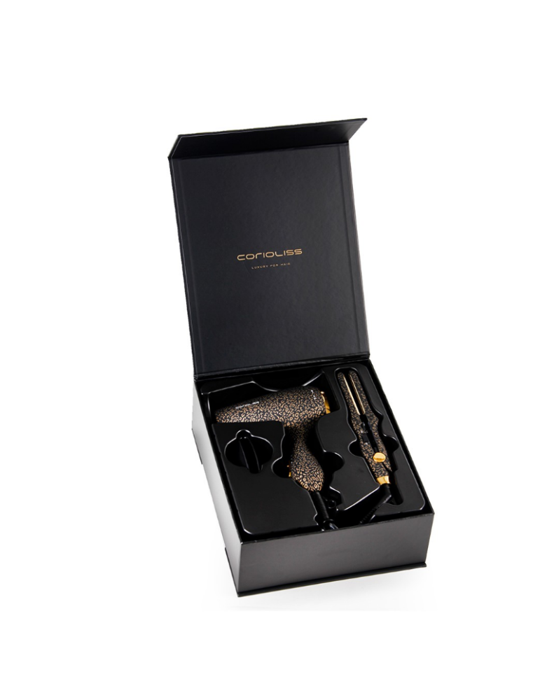 Corioliss Kit Travel Gold Leopard | Kit de Viaje Plancha pelo + Secador