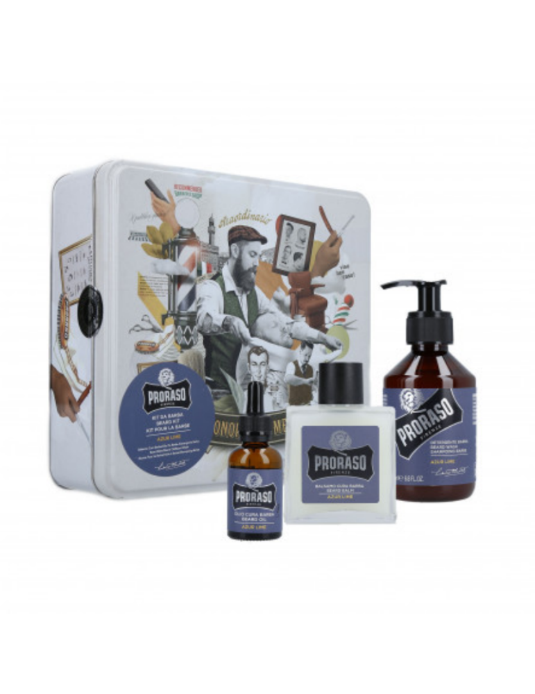 PRORASO Metal Box Beard Care Azur Lime | Kit para barba