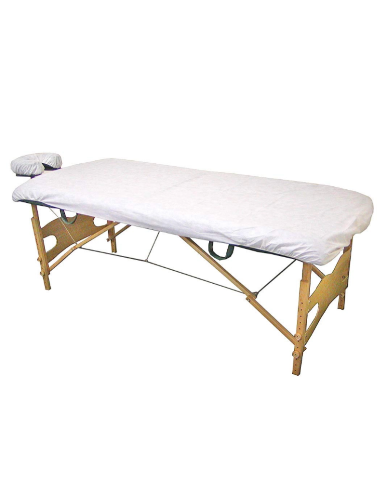 Sábana Ajustable desechable blanca para camilla 40gr 80x210